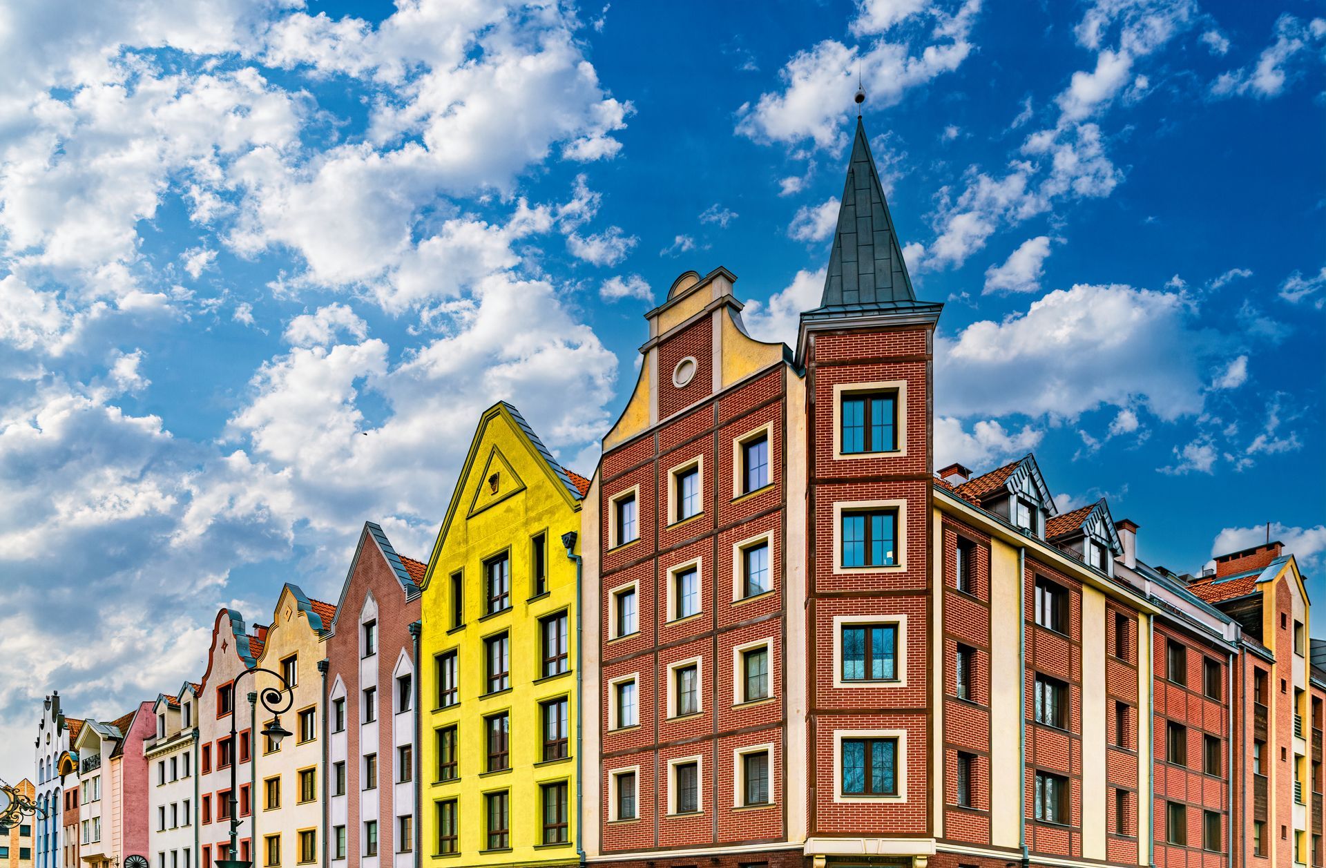 Gothic facades of ancient houses in the Old Town of Elblag
