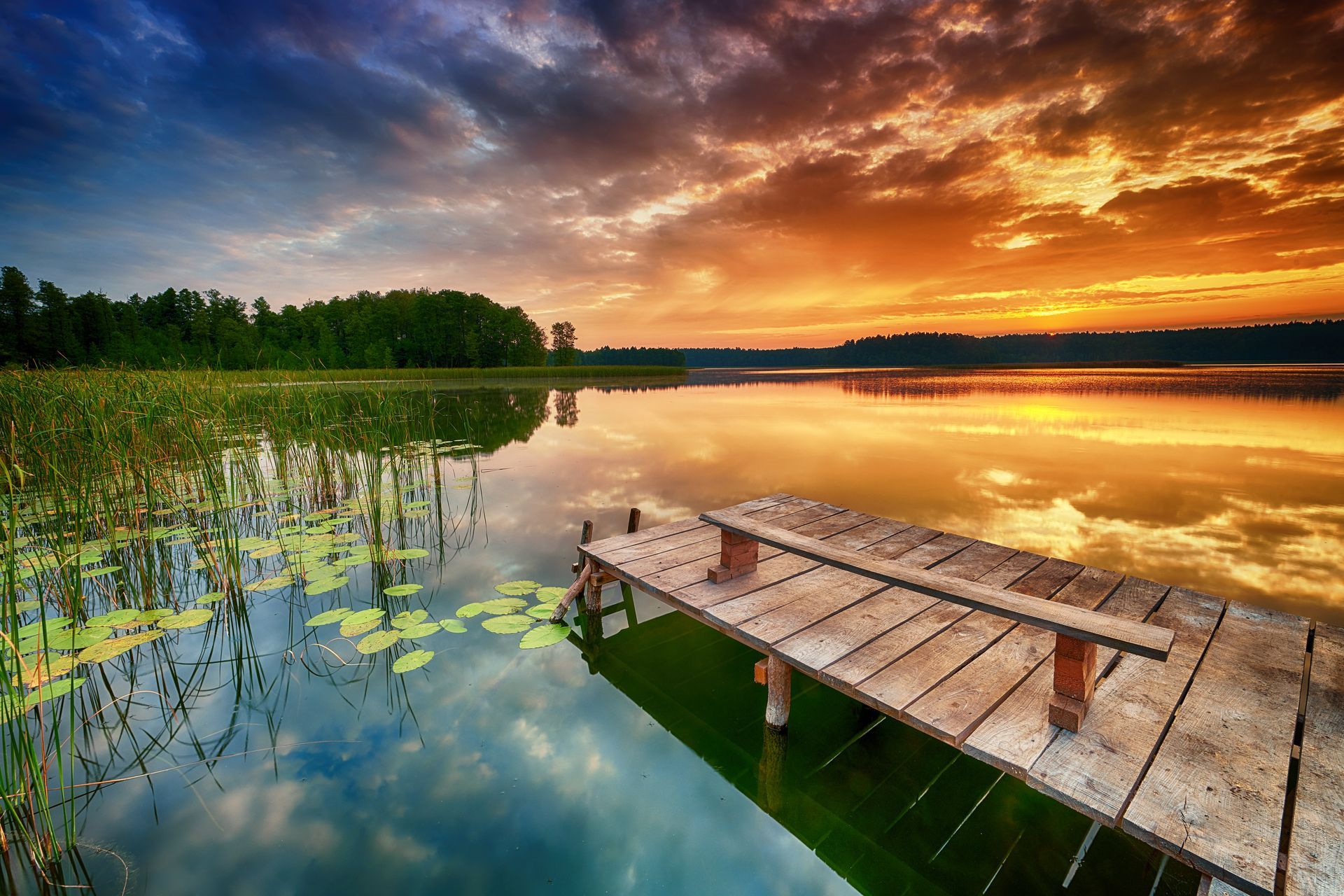 Beautiful summer sunrise over lake