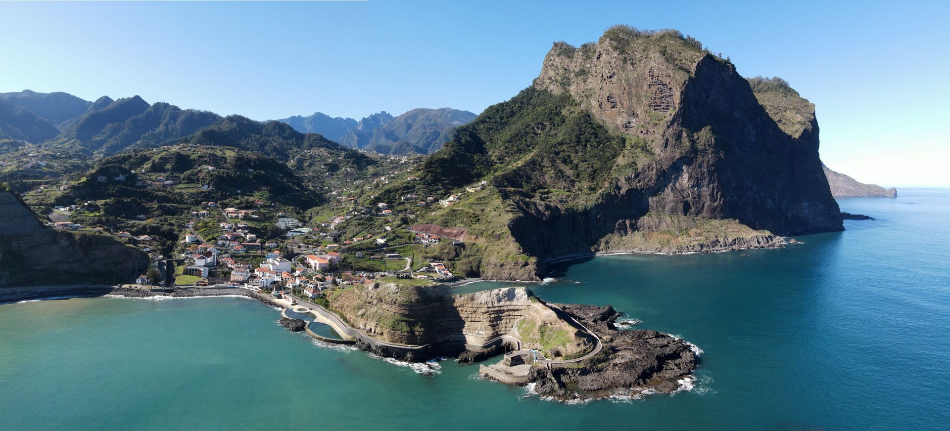 Porto Da Cruz coastline and peninsula, near Machico, Madeira Island, Portugal
