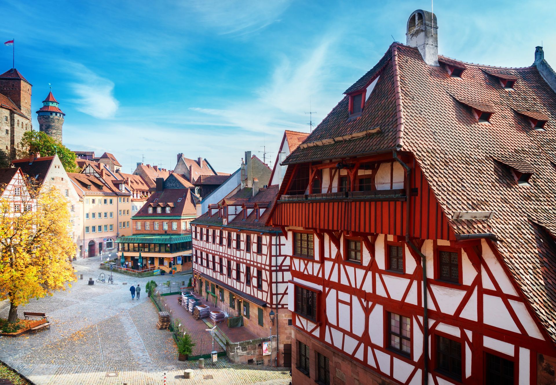 Old town of Nuremberg at sunny fall day, Germany, retro toned