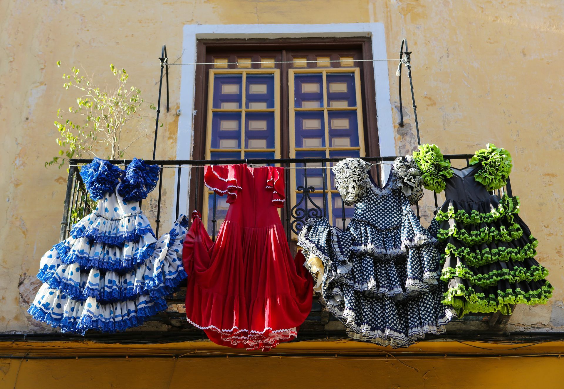 Traditional flamenco dresses at a house in Malaga, Spain