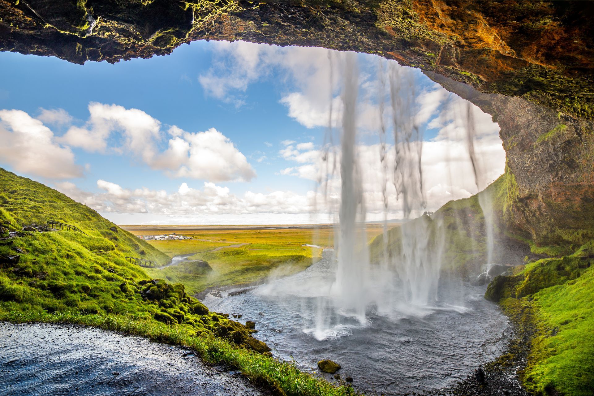 View of Seljalandsfoss one of most stunning waterfalls in Iceland