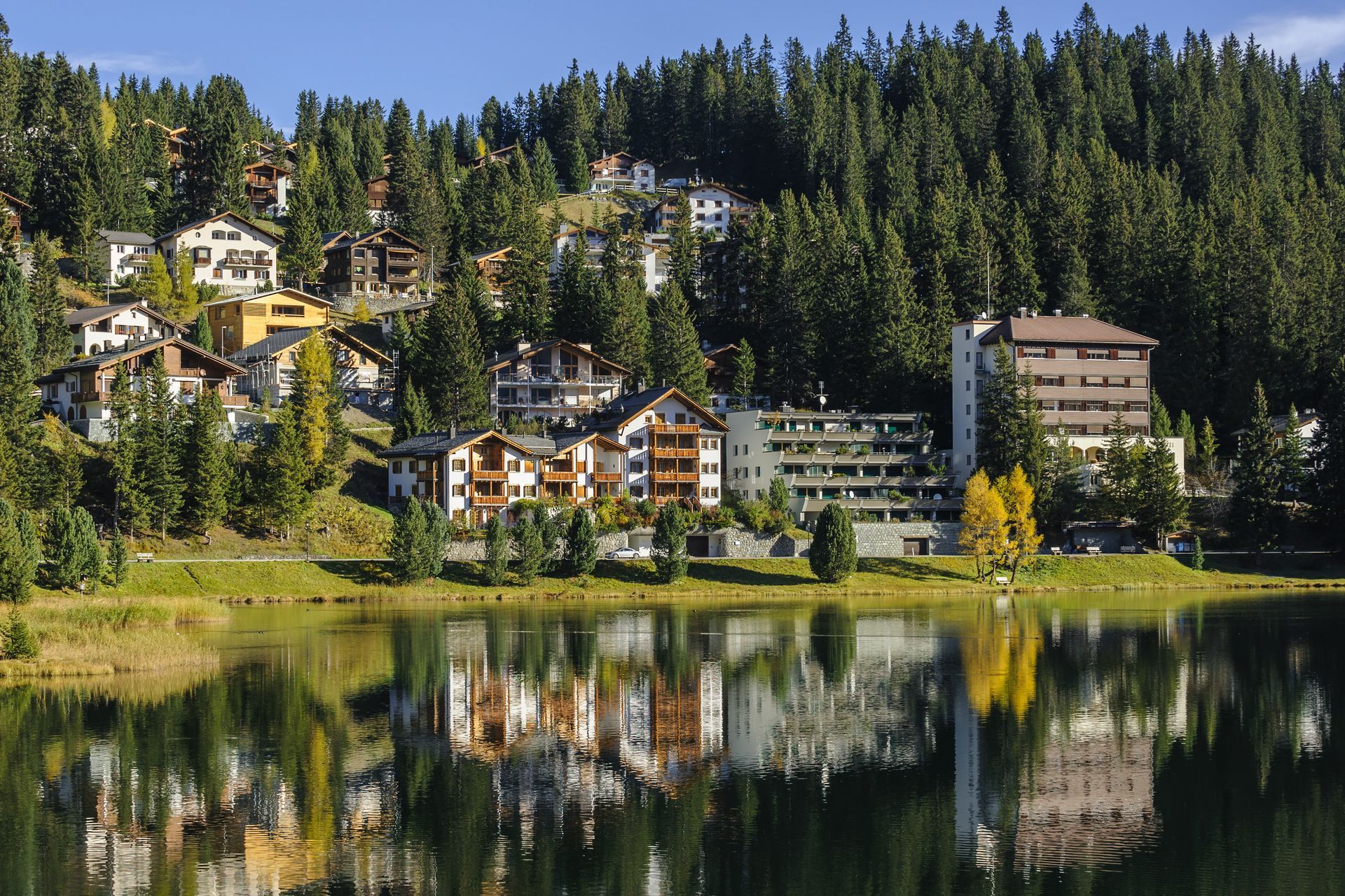 View of the Arosa city from Obersee,  Switzerland