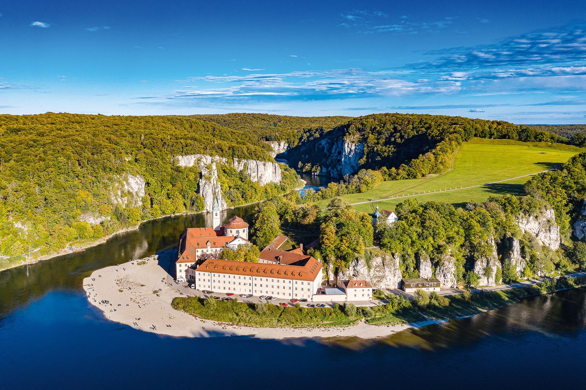 Luftbild des Donaudurchbruch bei Weltenburg im Naturpark Altmüh