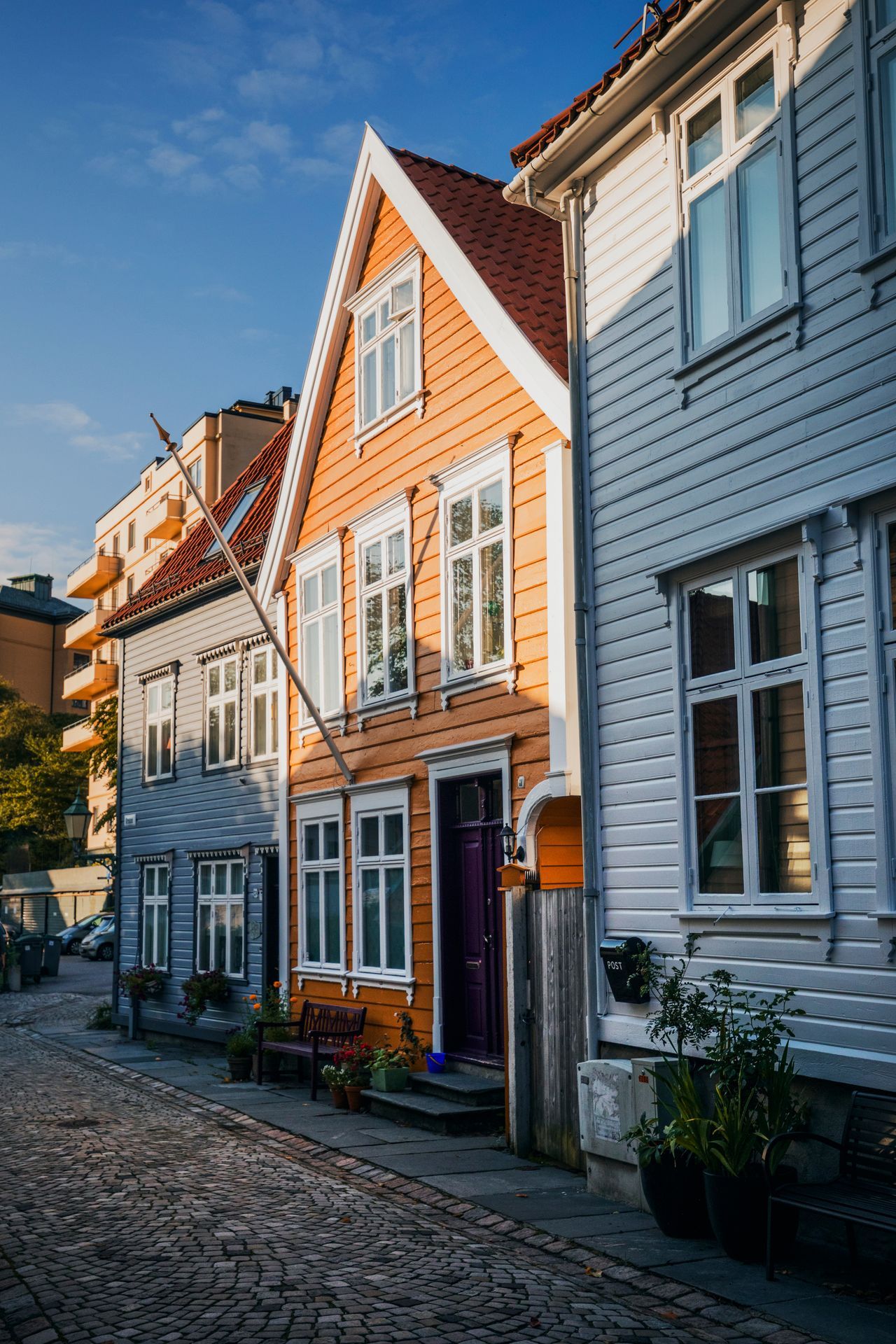 view of the streets in the old city of bergen in norway on a summer day