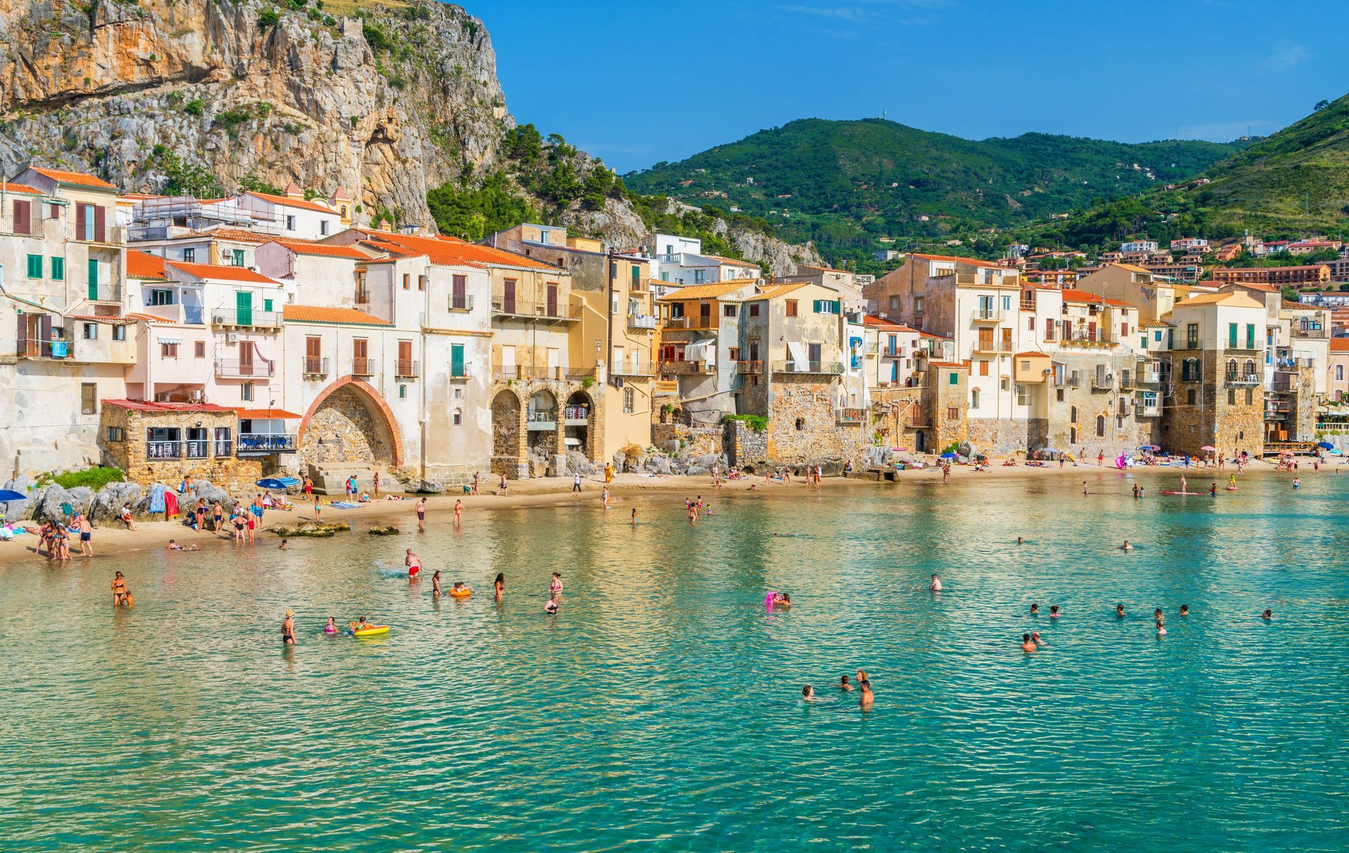 Scenic view in Cefalù on a sunny summer day. Sicily.	