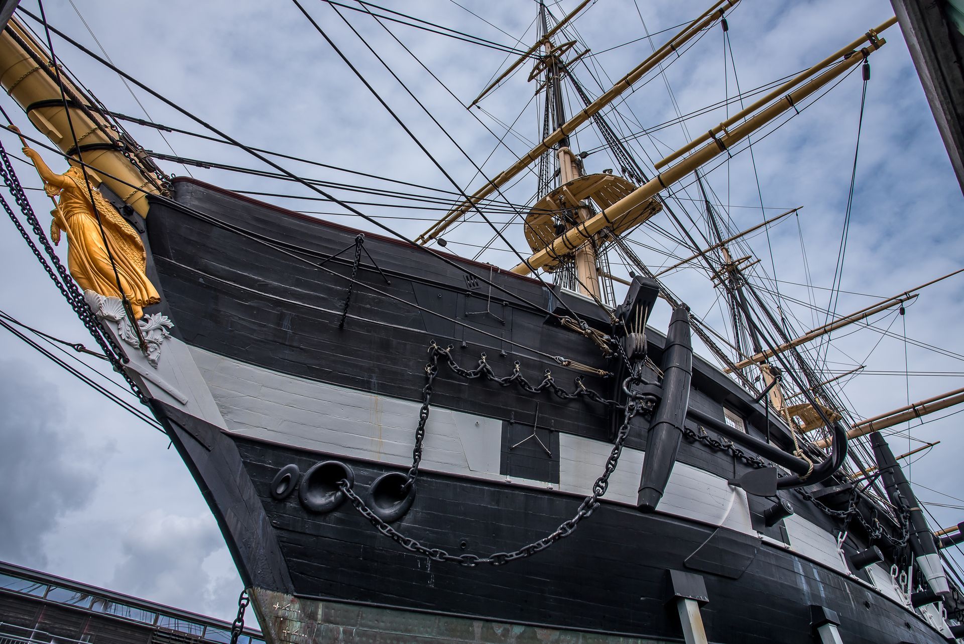 The frigate Jylland with the golden figurehead  and anchor