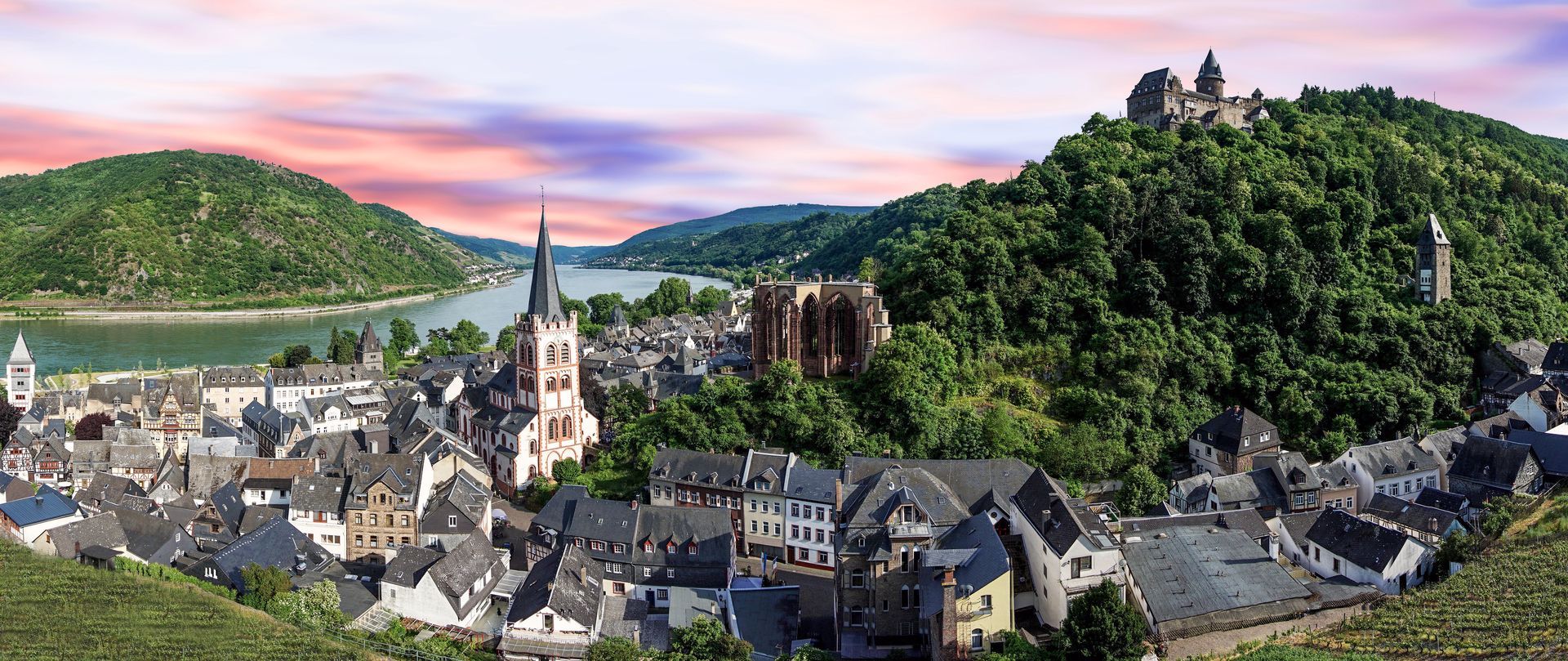 Cityscape of Bacharach Town in Germany, Rhine River Valley.