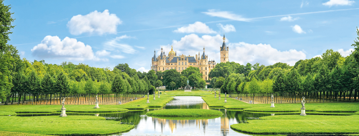 castle of schwerin in germany. Banner for travel goals and sights of city breaks. landmarks, travel guide Europe. Postcard Schwerin
